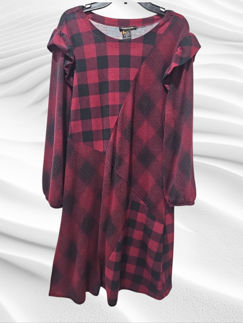Robert Louis Red and Black Long Sleeve Plaid Dress